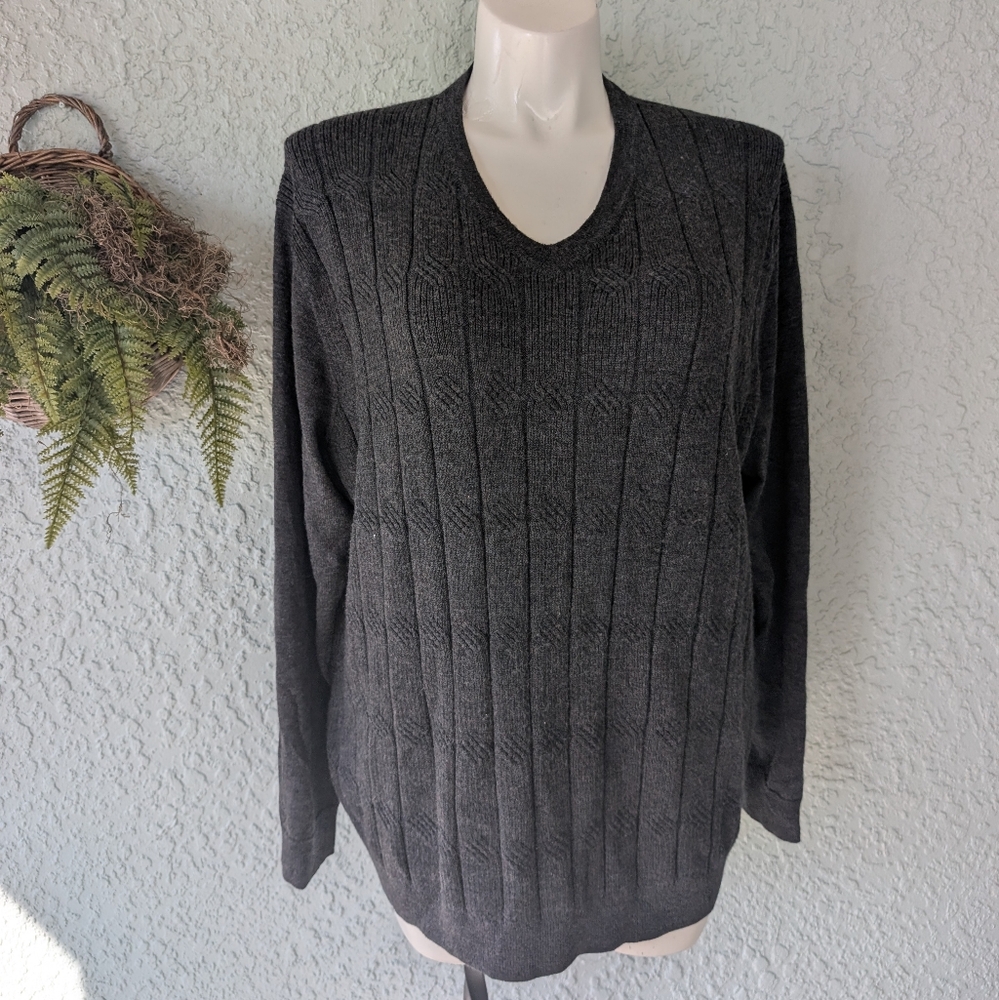 TURNBURY Merino Wool V-Neck‎ Sweater Charcoal GREY 2xl